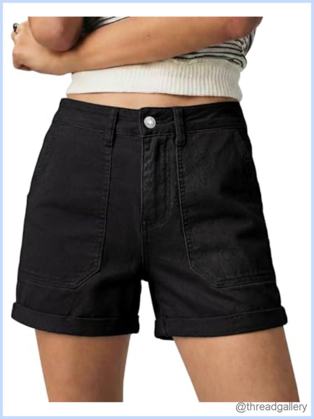 High Waisted Fold Hem Denim Shorts 4 Inch Inseam Stretchy Cotton Jean Shorts